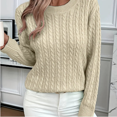 Twist Knit Crew Neck Sweater with Long Sleeves
