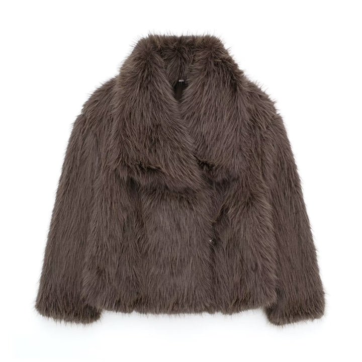 Fluffy faux fur jacket with a lapel collar and long sleeves