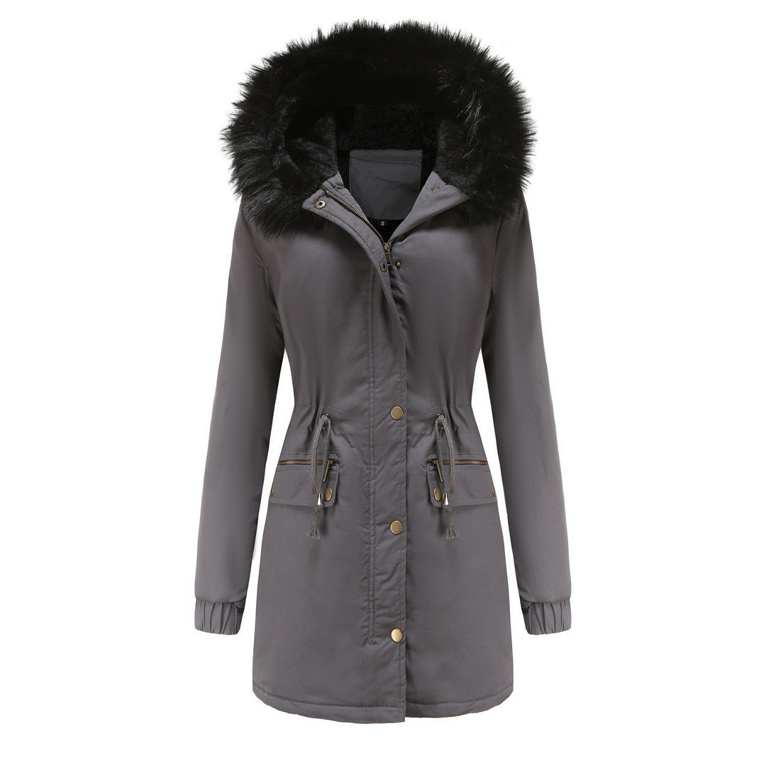 Hooded winter parka with plush lining, zip and buttoned pockets
