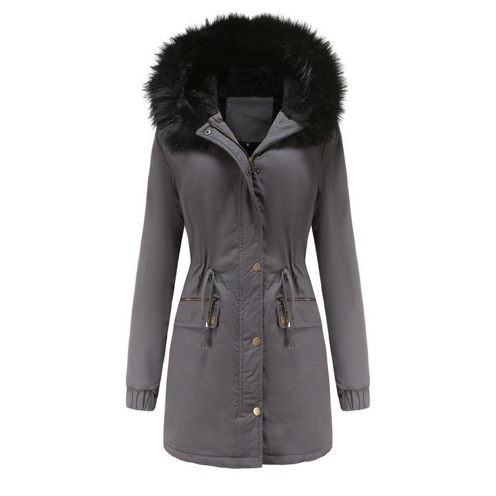 Hooded winter parka with plush lining, zip and buttoned pockets