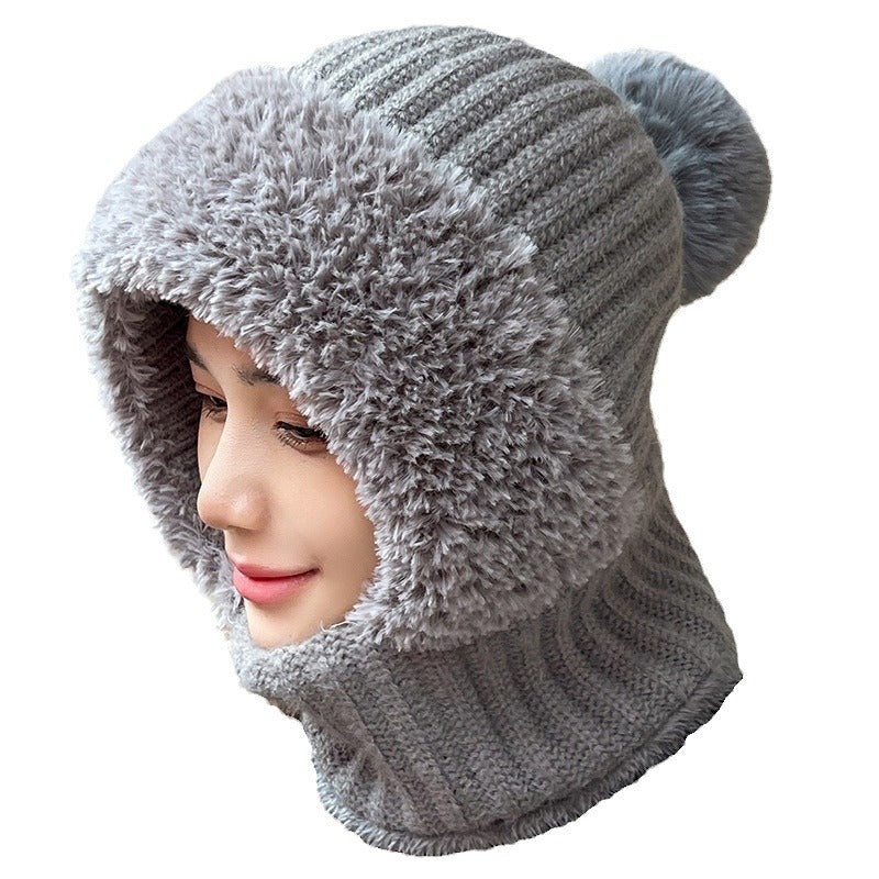 Knit Hood with Built-In Scarf, Warm and Windproof All-in-One