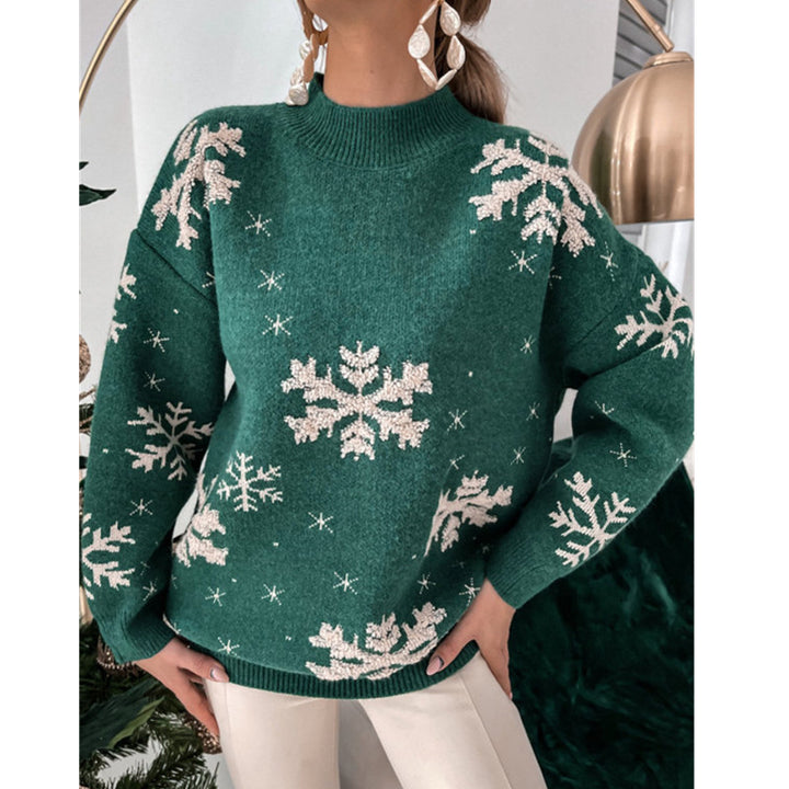 Woman in a fuzzy snowflake sweater