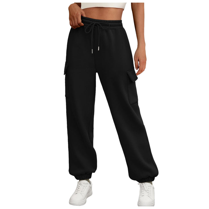 Fleece lined baggy sweatpants with pockets and a high waist
