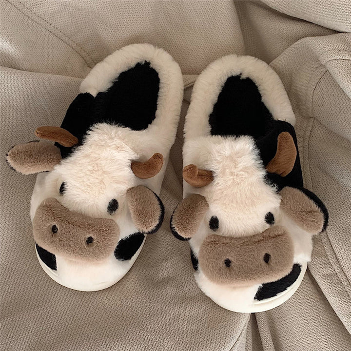 Fluffy Cow Slippers for Women with Non-Slip Sole