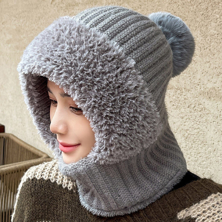 Knit Hood with Built-In Scarf, Warm and Windproof All-in-One