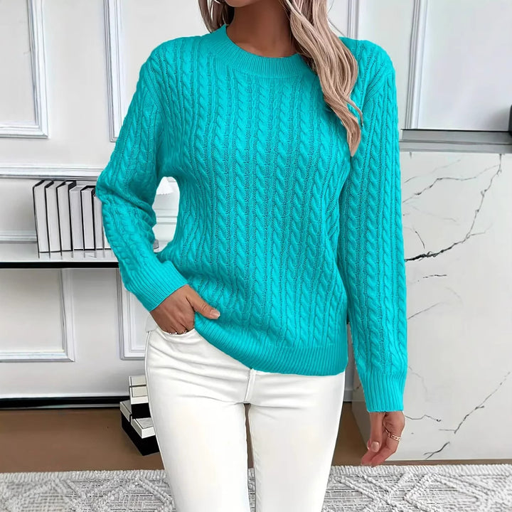 Twist Knit Crew Neck Sweater with Long Sleeves