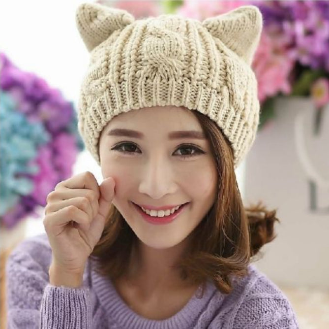 Handmade Knit Cat Ear Beanie, Cute and Warm for Winter