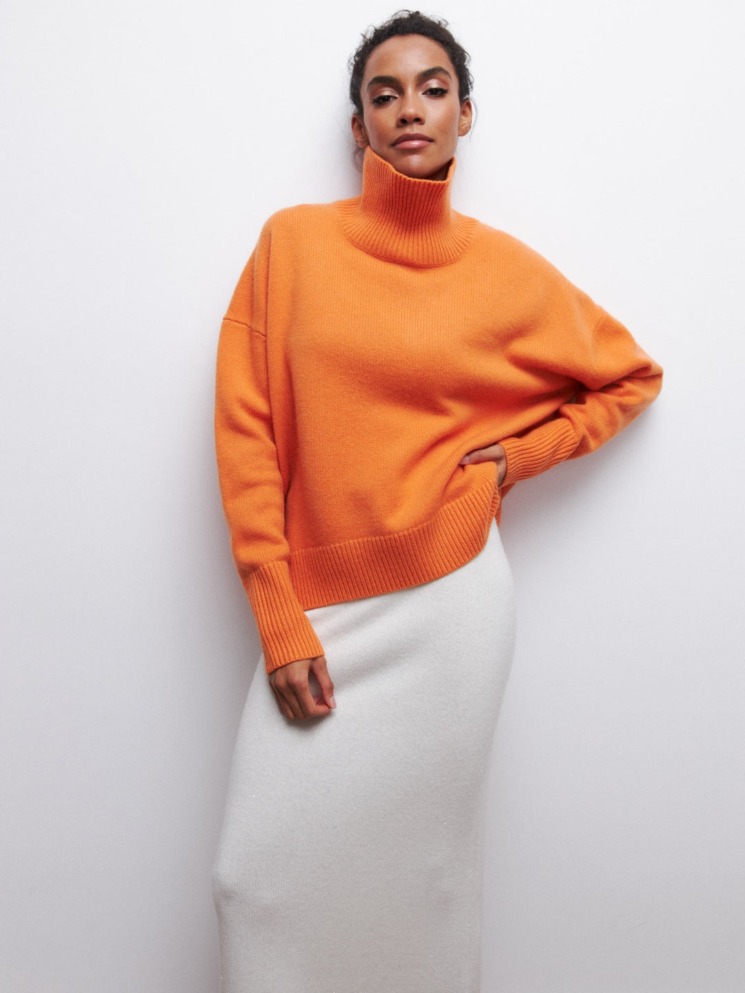 Turtleneck Pullover Sweater with Long Sleeves in Solid Colors