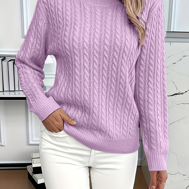 Twist Knit Crew Neck Sweater with Long Sleeves