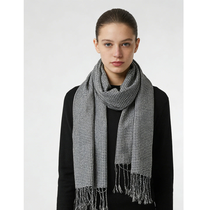 Black and White Graphic Jacquard Scarf, 70 x 21 Inches