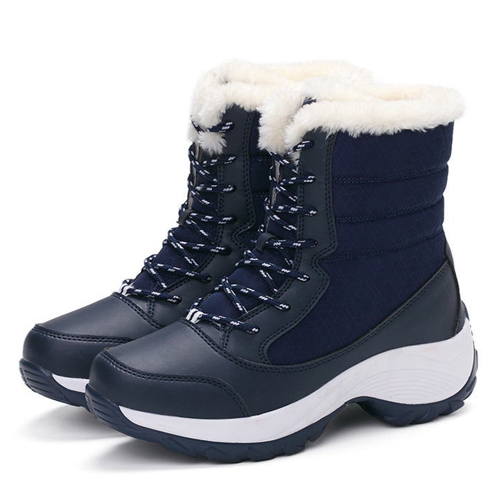 Plush-Lined Lace-Up Snow Ankle Boots for Women – Low Wedge Heel