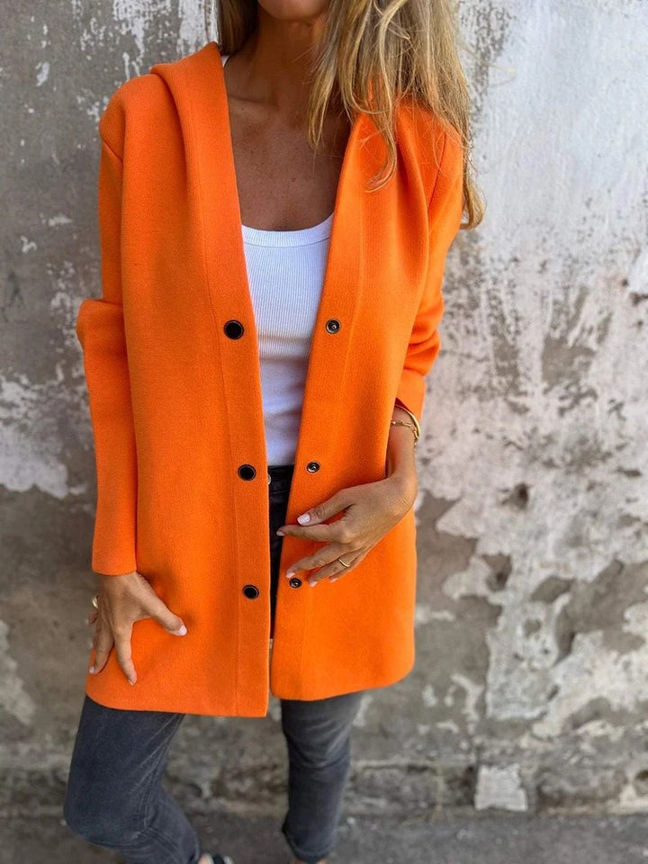 Hooded Button-Up Cardigan Jacket with Loose Fit