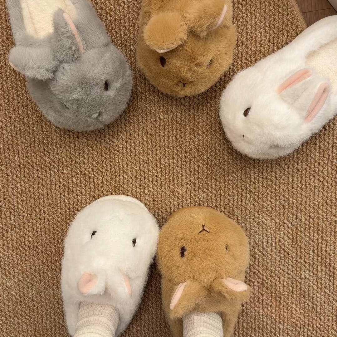 Fluffy Bunny Slippers for Women – Warm Padded Closed-Toe Slippers