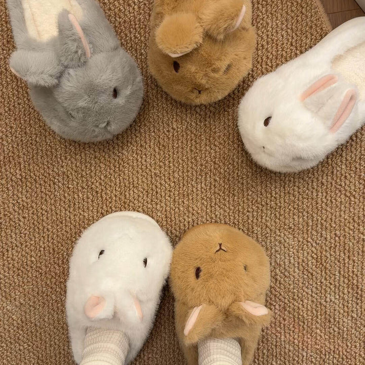 Fluffy Bunny Slippers for Women – Warm Padded Closed-Toe Slippers