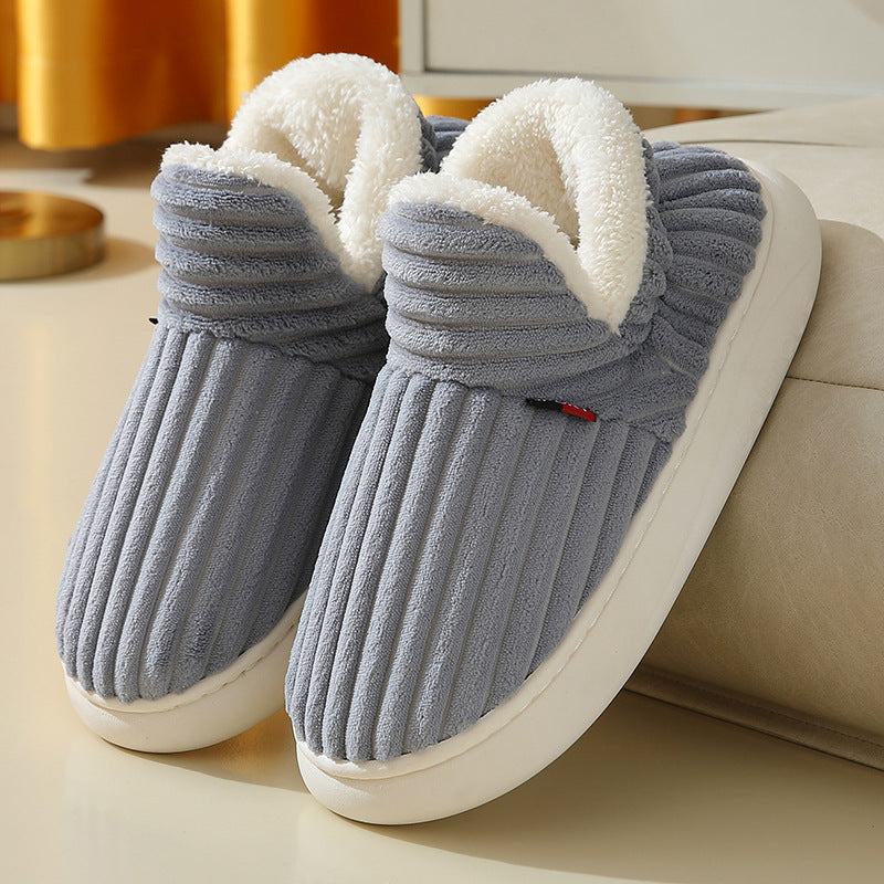 Plush Striped House Shoes for Women and Men, Indoor and Outdoor