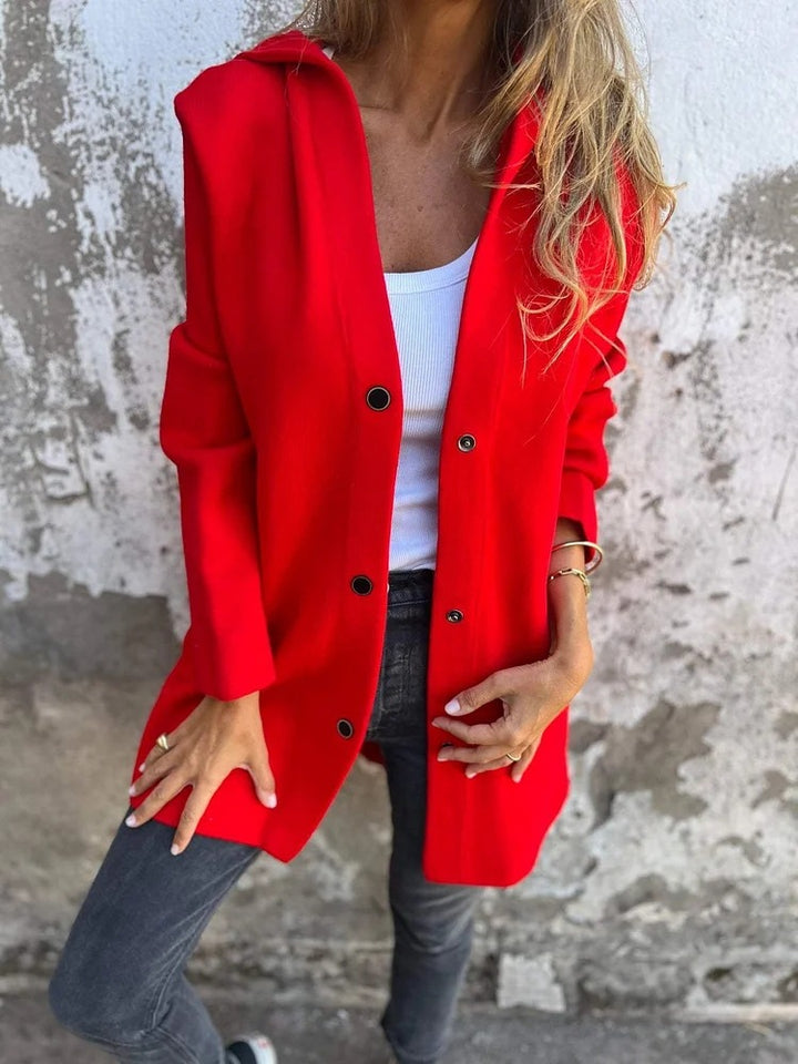Hooded Button-Up Cardigan Jacket with Loose Fit
