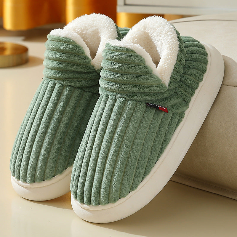 Plush Striped House Shoes for Women and Men, Indoor and Outdoor