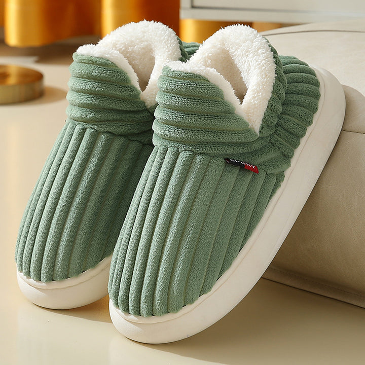 Plush Striped House Shoes for Women and Men, Indoor and Outdoor