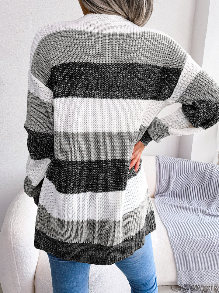 Knit Cardigan with Lantern Sleeves in Soft Acrylic