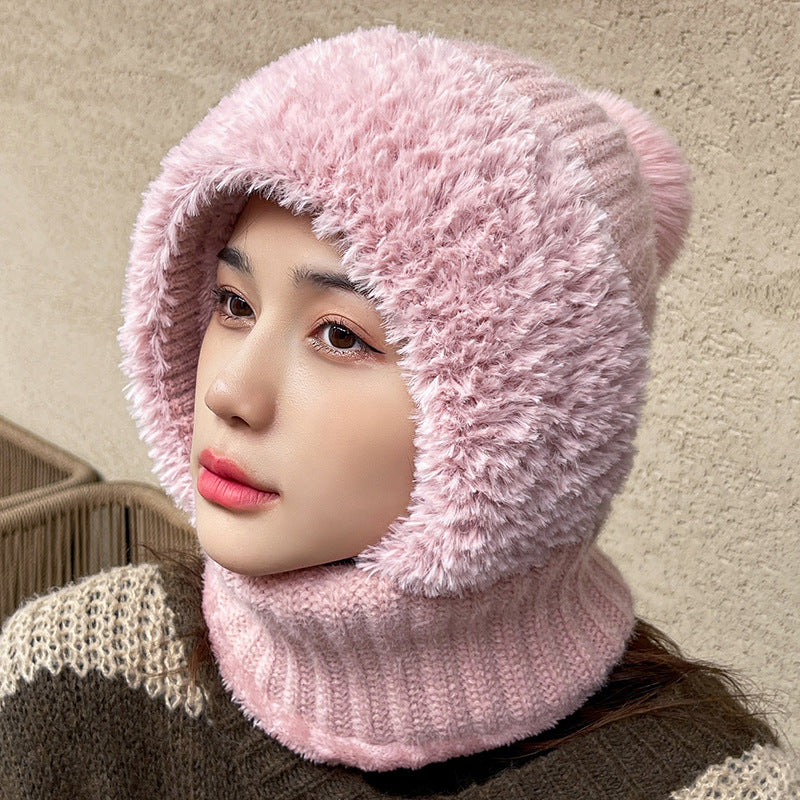 Knit Hood with Built-In Scarf, Warm and Windproof All-in-One