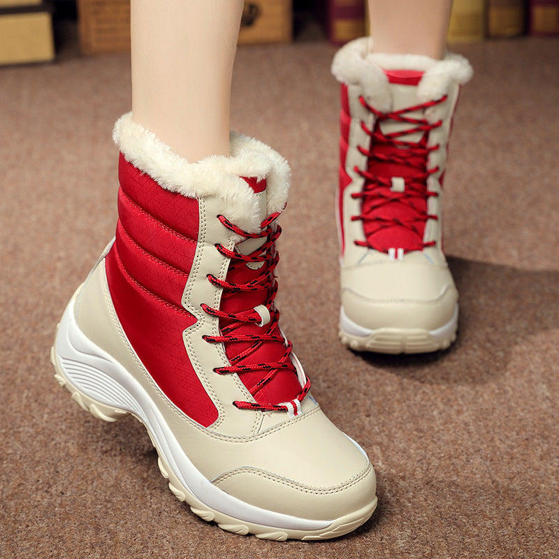 Plush-Lined Lace-Up Snow Ankle Boots for Women – Low Wedge Heel