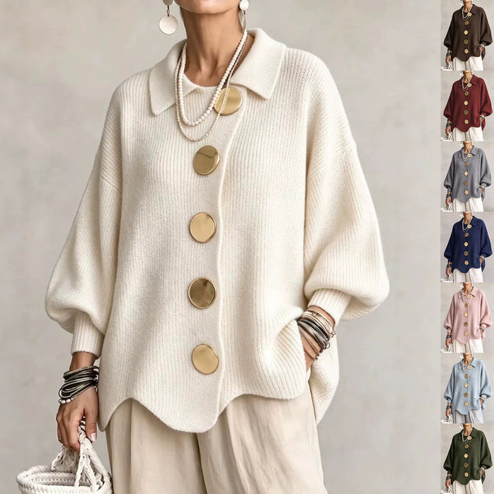 Lapel Button-Down Knit Cardigan with Relaxed Fit