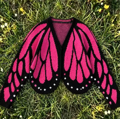 Butterfly Crochet Cardigan with Open Front and Batwing Sleeves