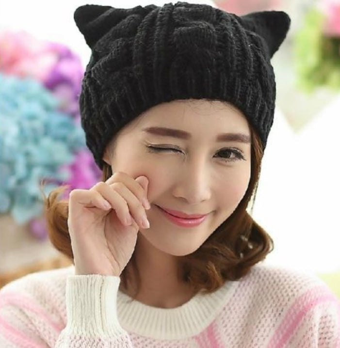 Handmade Knit Cat Ear Beanie, Cute and Warm for Winter