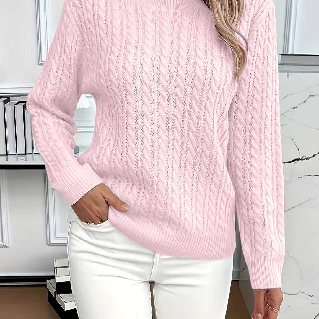 Twist Knit Crew Neck Sweater with Long Sleeves