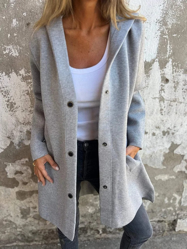 Hooded Button-Up Cardigan Jacket with Loose Fit