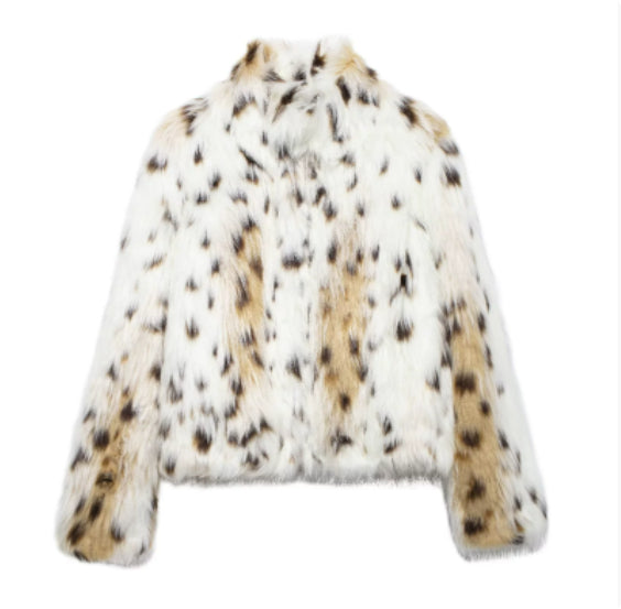 Fluffy faux fur jacket with a lapel collar and long sleeves