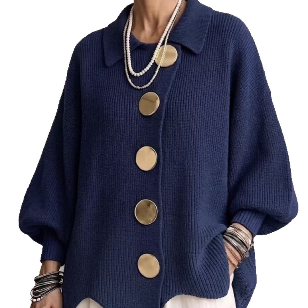 Lapel Button-Down Knit Cardigan with Relaxed Fit