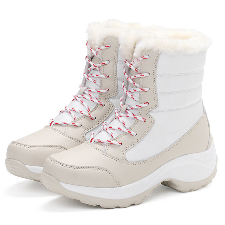 Plush-Lined Lace-Up Snow Ankle Boots for Women – Low Wedge Heel
