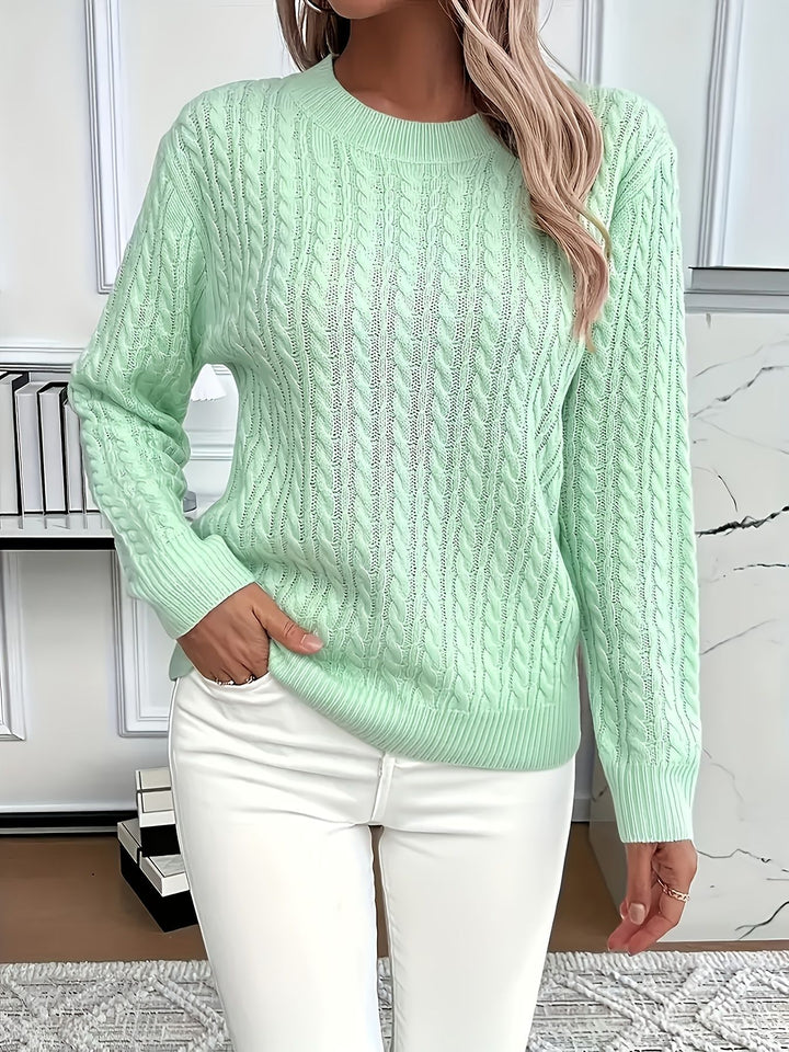 Twist Knit Crew Neck Sweater with Long Sleeves