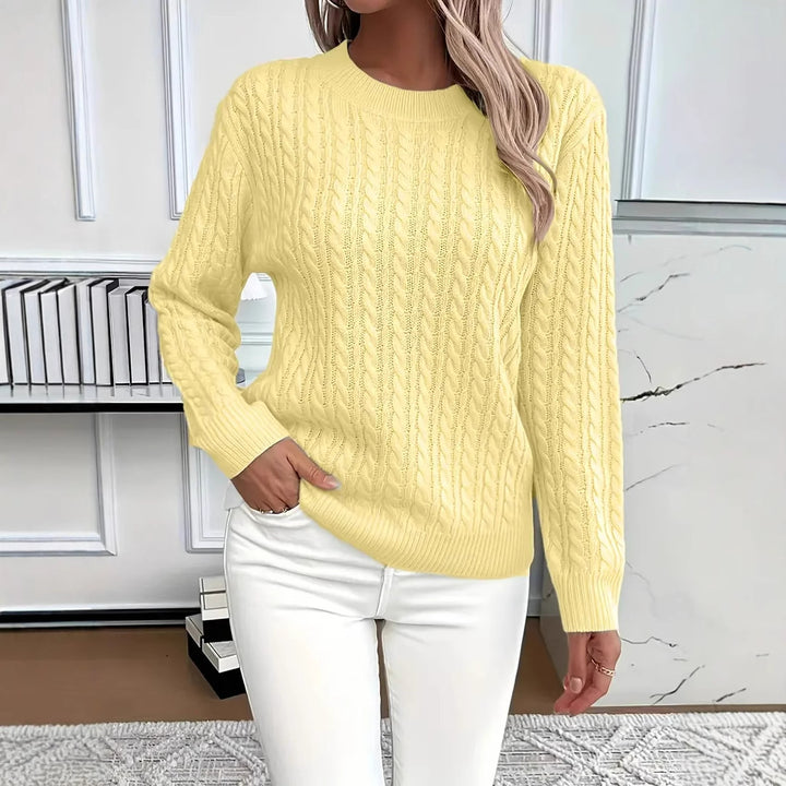 Twist Knit Crew Neck Sweater with Long Sleeves