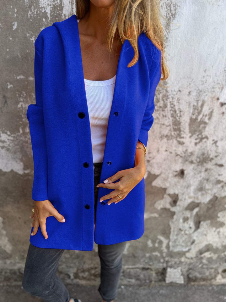 Hooded Button-Up Cardigan Jacket with Loose Fit
