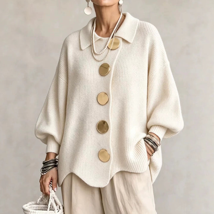 Lapel Button-Down Knit Cardigan with Relaxed Fit