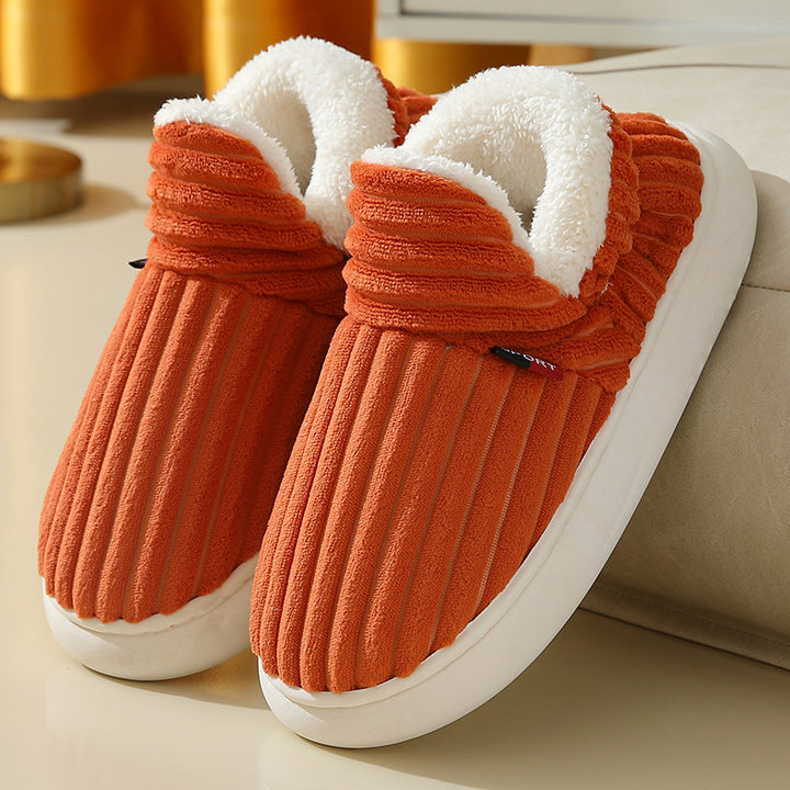 Plush Striped House Shoes for Women and Men, Indoor and Outdoor