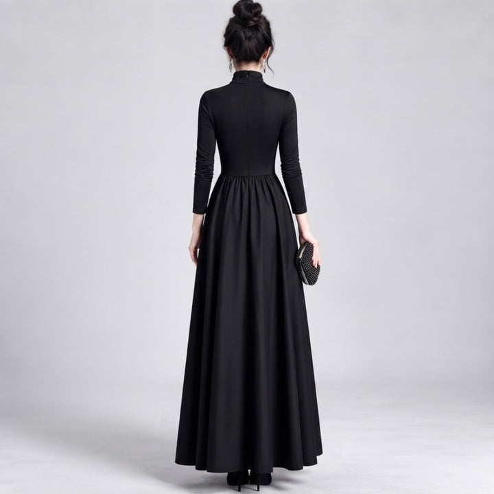 Aradia | Elegant Black Velvet And Satin Midi Dress