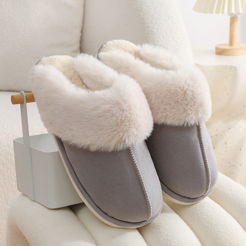Fuzzy House Slippers with Faux Wool Insole and Non-Slip Sole