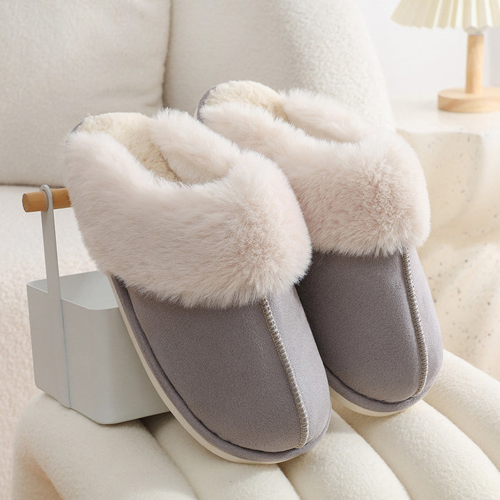Fuzzy House Slippers with Faux Wool Insole and Non-Slip Sole