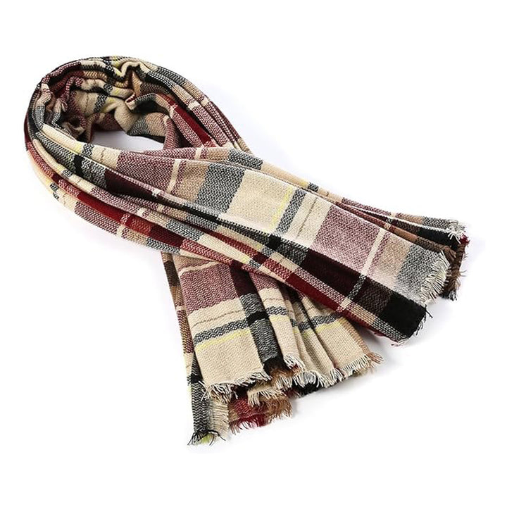 Red Plaid Blanket Scarf with Fringe, Oversized 59 x 59 Inches