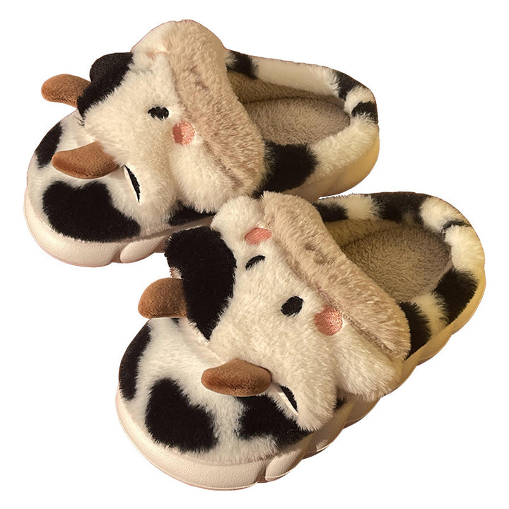 Fluffy Cow Slippers for Women with Non-Slip Sole