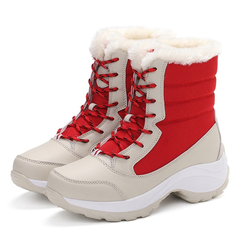 Plush-Lined Lace-Up Snow Ankle Boots for Women – Low Wedge Heel