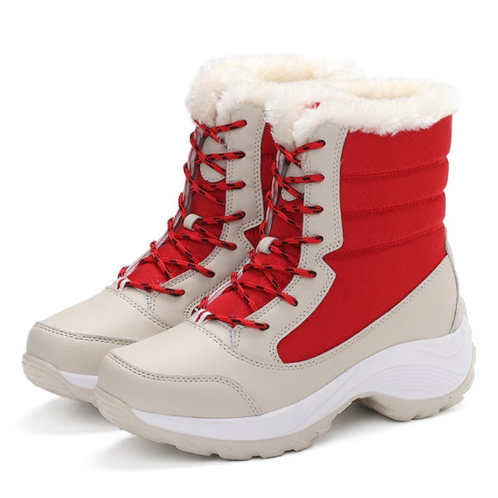Plush-Lined Lace-Up Snow Ankle Boots for Women – Low Wedge Heel