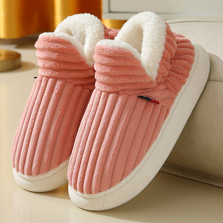 Plush Striped House Shoes for Women and Men, Indoor and Outdoor