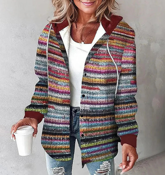 Hooded plaid jacket with buttons and pockets for fall
