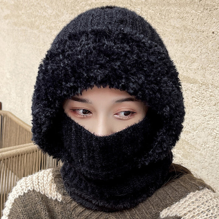 Knit Hood with Built-In Scarf, Warm and Windproof All-in-One