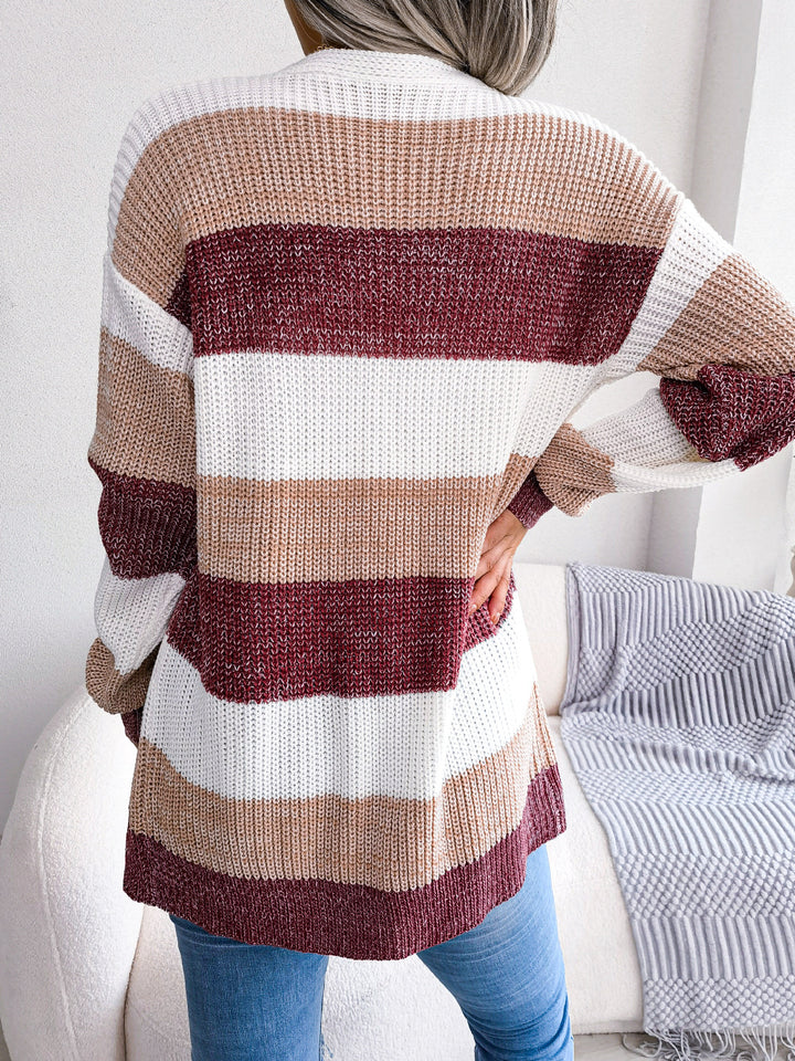 Knit Cardigan with Lantern Sleeves in Soft Acrylic