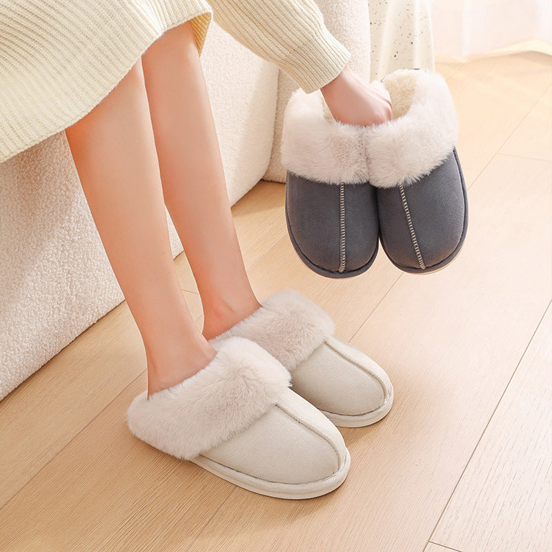 Fuzzy House Slippers with Faux Wool Insole and Non-Slip Sole